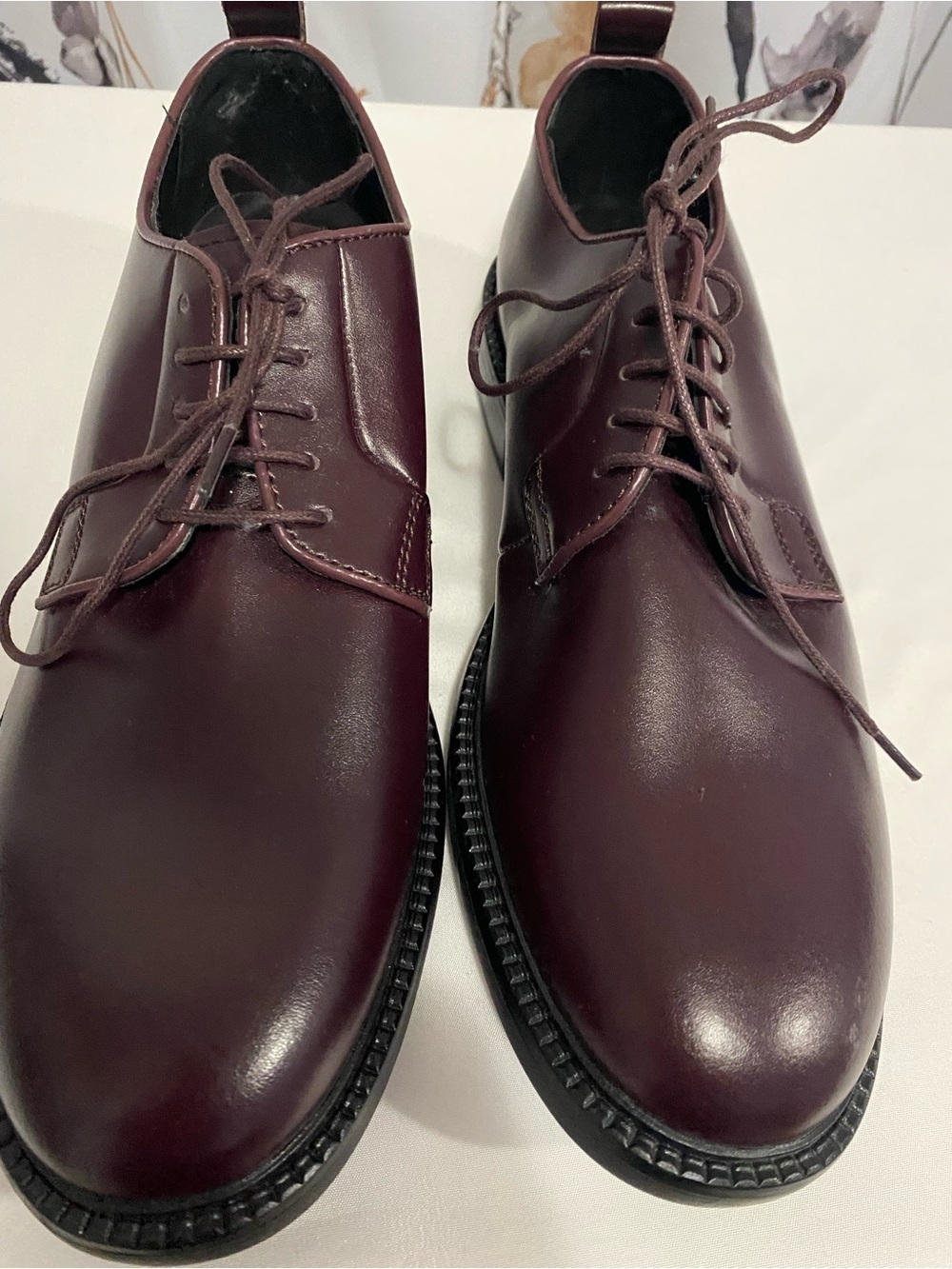 Men’s Burgundy Lace Up Dress Leather Oxford Shoes Size 10